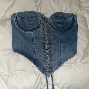 Denim lace up corset